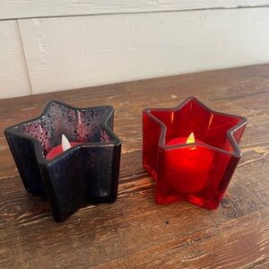 Star-Shaped Candle Holders - Red and Blue with LED candles